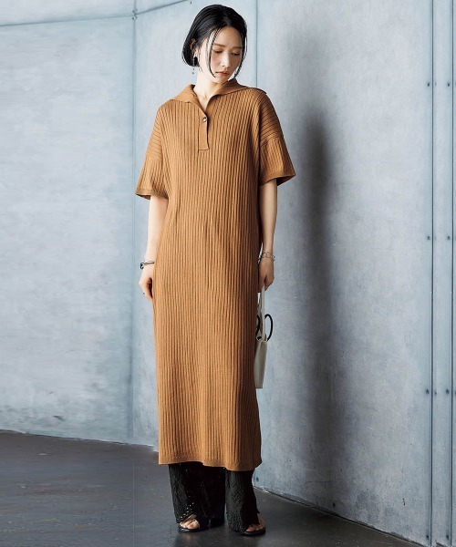 Soiunique（スワユニーク）の「襟デザインマキシ丈ニットワンピース ［Soiunique］（ワンピース・レディース・ブルー/ブラック/キャメル・M-L/L-XL）」の12枚目の写真