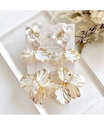 tone（トーン）の「【S.coeuf】【S.coeuf】金属アレルギー対応イヤリング　2way　コットンパールオーロラフラワー×ゴールド花びら(MA)（イヤリング）」