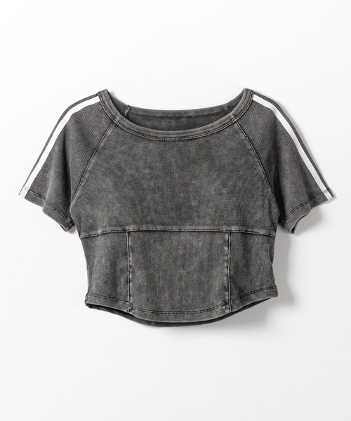 me+em select(ミームセレクト)の「※※サイドラインヴィンテージショートリブTシャツ / sideline vintage short lib T-shirt(Tシャツ/カットソー・レディース・ブラック/グレー・FREE)」の3枚目の写真