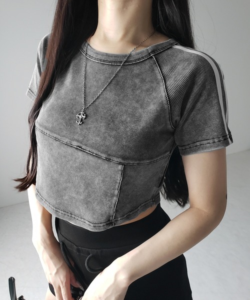 me+em select(ミームセレクト)の「※※サイドラインヴィンテージショートリブTシャツ / sideline vintage short lib T-shirt(Tシャツ/カットソー・レディース・ブラック/グレー・FREE)」の15枚目の写真