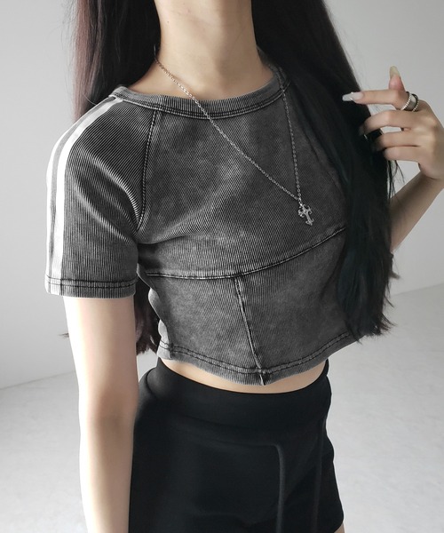 me+em select(ミームセレクト)の「※※サイドラインヴィンテージショートリブTシャツ / sideline vintage short lib T-shirt(Tシャツ/カットソー・レディース・ブラック/グレー・FREE)」の14枚目の写真