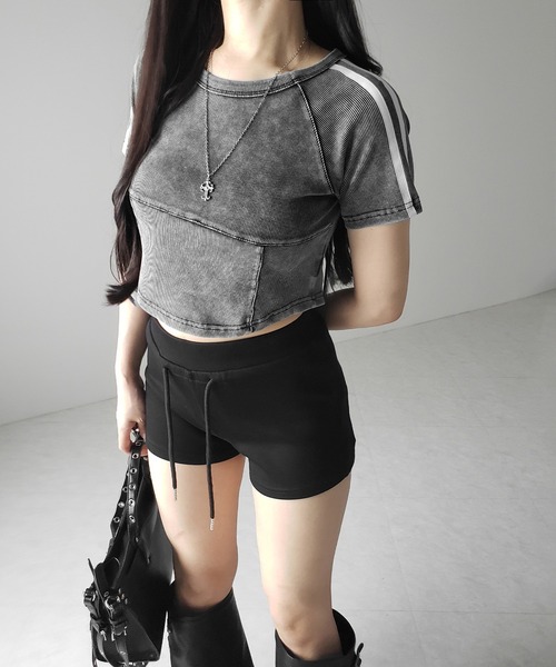 me+em select(ミームセレクト)の「※※サイドラインヴィンテージショートリブTシャツ / sideline vintage short lib T-shirt(Tシャツ/カットソー・レディース・ブラック/グレー・FREE)」の13枚目の写真