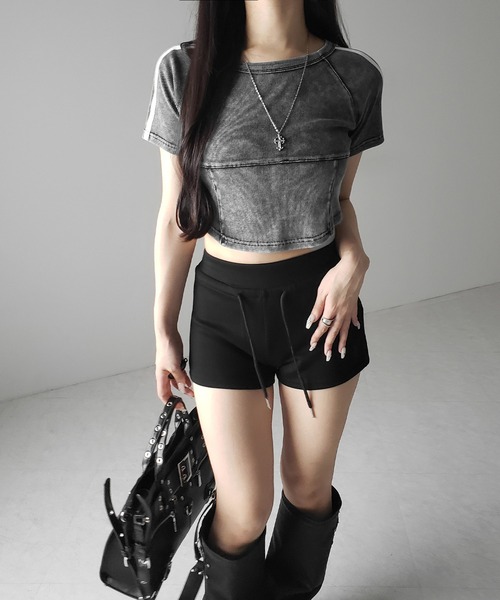 me+em select(ミームセレクト)の「※※サイドラインヴィンテージショートリブTシャツ / sideline vintage short lib T-shirt(Tシャツ/カットソー・レディース・ブラック/グレー・FREE)」の12枚目の写真