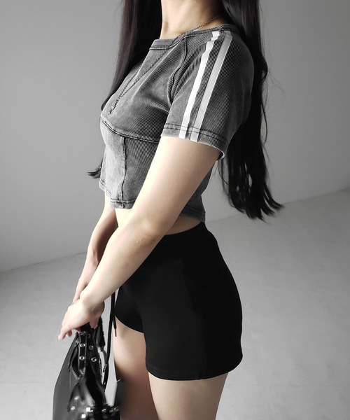me+em select(ミームセレクト)の「※※サイドラインヴィンテージショートリブTシャツ / sideline vintage short lib T-shirt(Tシャツ/カットソー・レディース・ブラック/グレー・FREE)」の11枚目の写真