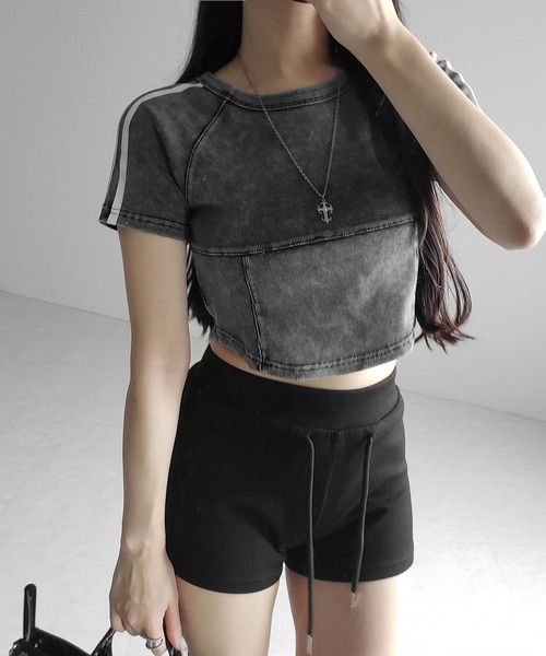 me+em select(ミームセレクト)の「※※サイドラインヴィンテージショートリブTシャツ / sideline vintage short lib T-shirt(Tシャツ/カットソー・レディース・ブラック/グレー・FREE)」の10枚目の写真