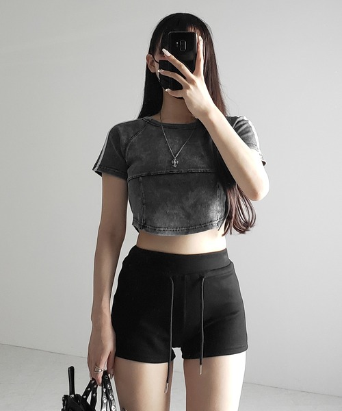 me+em select(ミームセレクト)の「※※サイドラインヴィンテージショートリブTシャツ / sideline vintage short lib T-shirt(Tシャツ/カットソー・レディース・ブラック/グレー・FREE)」の9枚目の写真