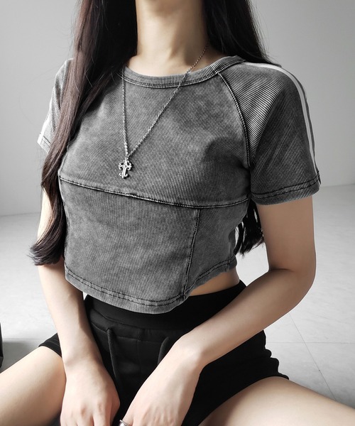 me+em select(ミームセレクト)の「※※サイドラインヴィンテージショートリブTシャツ / sideline vintage short lib T-shirt(Tシャツ/カットソー・レディース・ブラック/グレー・FREE)」の19枚目の写真