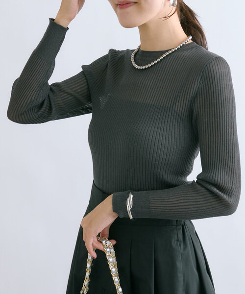 La boutique BonBon（ラブティックボンボン）の「2WAYシアーリブニット（ニット/セーター・レディース・チャコールグレー/オフホワイト/ピンク・FREE）」の13枚目の写真