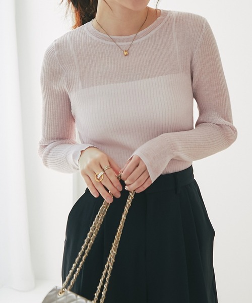 La boutique BonBon（ラブティックボンボン）の「2WAYシアーリブニット（ニット/セーター・レディース・チャコールグレー/オフホワイト/ピンク・FREE）」の3枚目の写真