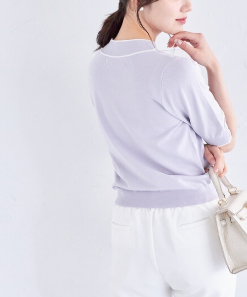 tocco closet(トッコ クローゼット)の「パール付きボウタイ配色ニットプルオーバー(ニット/セーター・レディース・ブラック/ピンクベージュ/オフホワイト/ラベンダー・M)」の20枚目の写真