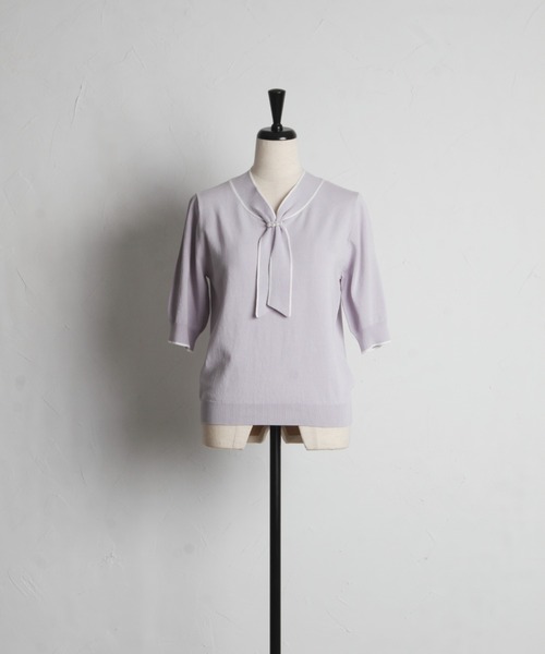 tocco closet(トッコ クローゼット)の「パール付きボウタイ配色ニットプルオーバー(ニット/セーター・レディース・ブラック/ピンクベージュ/オフホワイト/ラベンダー・M)」の14枚目の写真