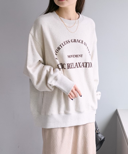 PUAL CE CIN(ピュアルセシン)の「フロッキープリントスウェットプルオーバー(スウェット・レディース・ベージュ/オートミール/チャコールグレー・FREE)」の3枚目の写真