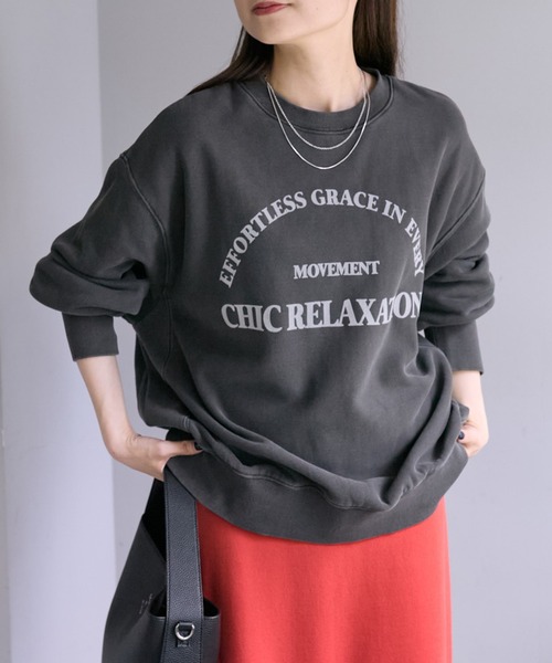 PUAL CE CIN(ピュアルセシン)の「フロッキープリントスウェットプルオーバー(スウェット・レディース・ベージュ/オートミール/チャコールグレー・FREE)」の1枚目の写真