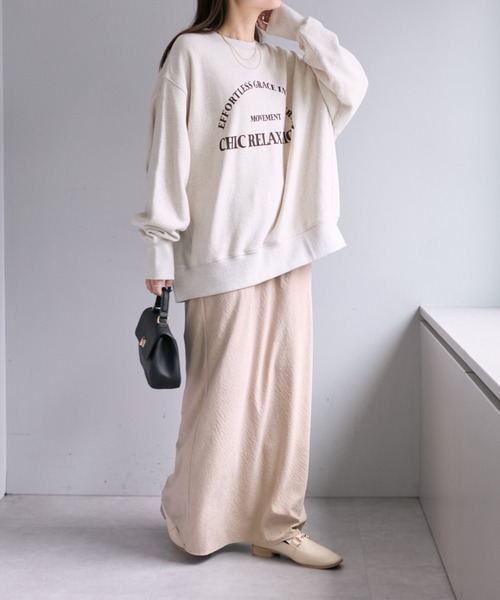 PUAL CE CIN(ピュアルセシン)の「フロッキープリントスウェットプルオーバー(スウェット・レディース・ベージュ/オートミール/チャコールグレー・FREE)」の4枚目の写真