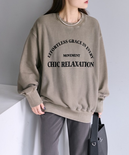 PUAL CE CIN(ピュアルセシン)の「フロッキープリントスウェットプルオーバー(スウェット・レディース・ベージュ/オートミール/チャコールグレー・FREE)」の5枚目の写真