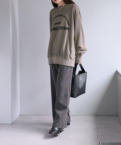 PUAL CE CIN(ピュアルセシン)の「フロッキープリントスウェットプルオーバー(スウェット・レディース・ベージュ/オートミール/チャコールグレー・FREE)」の8枚目の写真