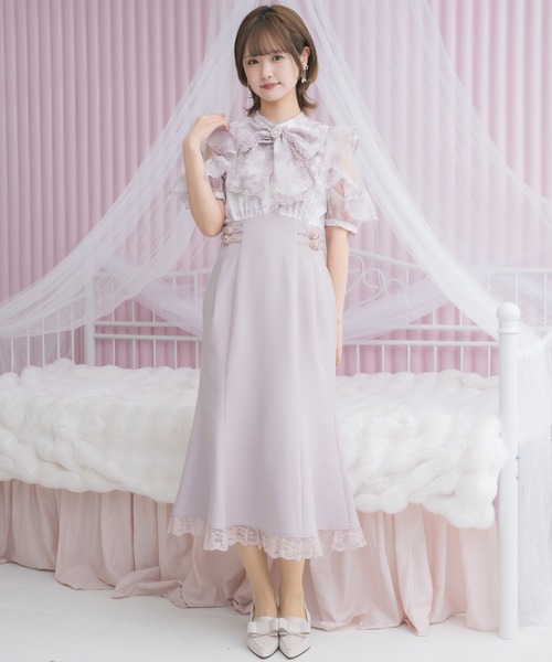 新色ブルー登場】花柄ドッキングロングワンピース（ワンピース