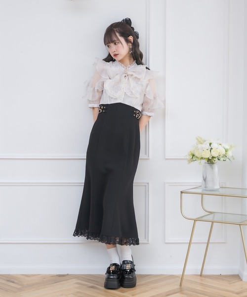 新色ブルー登場】花柄ドッキングロングワンピース（ワンピース