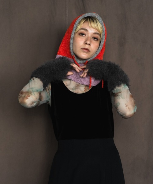 ORIENT MILLINERY（オリエント ミリナリー）の「SHAGGY KNIT ARM WARMERS（アームカバー・レディース・チャコールグレー/アイボリー/イエロー・FREE）」の15枚目の写真