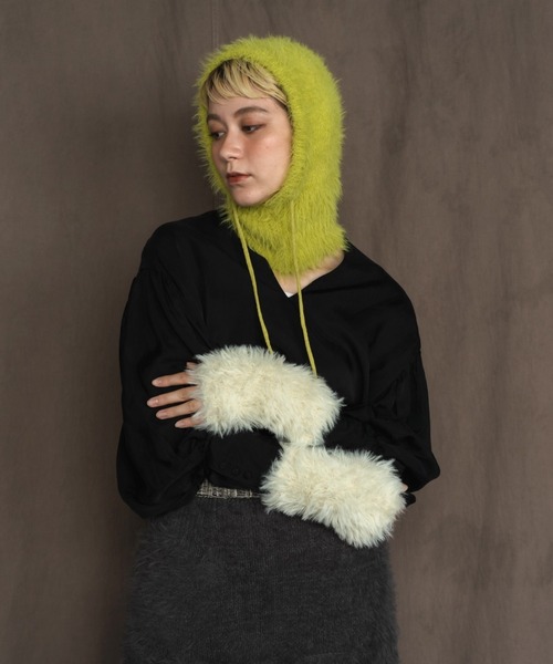 ORIENT MILLINERY（オリエント ミリナリー）の「SHAGGY KNIT ARM WARMERS（アームカバー・レディース・チャコールグレー/アイボリー/イエロー・FREE）」の17枚目の写真