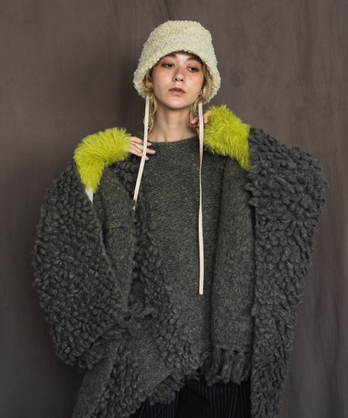 ORIENT MILLINERY（オリエント ミリナリー）の「SHAGGY KNIT ARM WARMERS（アームカバー・レディース・チャコールグレー/アイボリー/イエロー・FREE）」の18枚目の写真