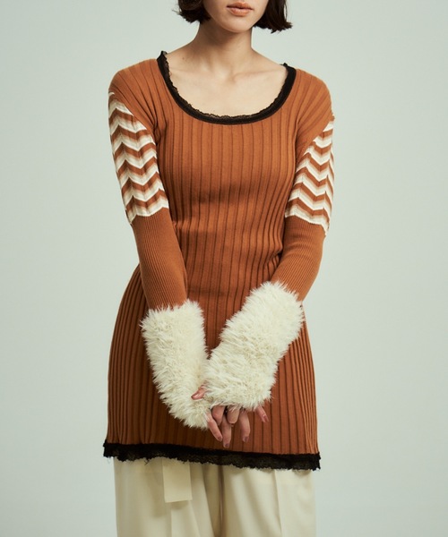 ORIENT MILLINERY（オリエント ミリナリー）の「SHAGGY KNIT ARM WARMERS（アームカバー・レディース・チャコールグレー/アイボリー/イエロー・FREE）」の9枚目の写真