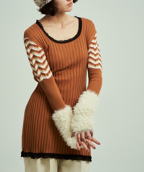 ORIENT MILLINERY（オリエント ミリナリー）の「SHAGGY KNIT ARM WARMERS（アームカバー・レディース・チャコールグレー/アイボリー/イエロー・FREE）」の8枚目の写真