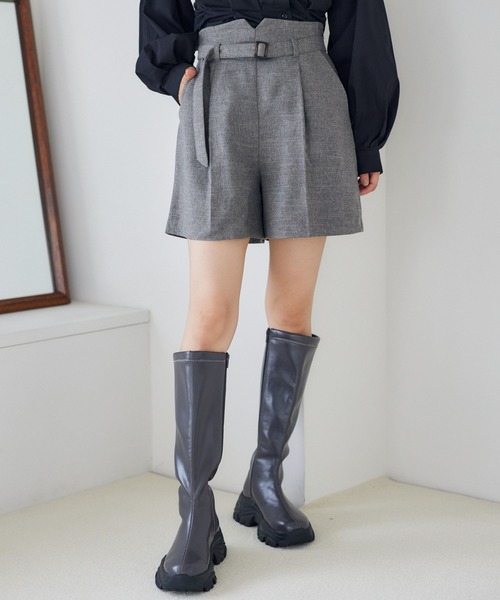 mysty woman(ミスティウーマン)の「ベルトツキアソートショートパンツ 149588(その他パンツ・レディース・ブラウン系その他/モカ/ブラック系その他/グレー・FREE)」の1枚目の写真