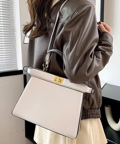 florist(フローリスト)の「2WAY バイカラーレザーターンロックハンドバッグ/ショルダーバッグ(ショルダーバッグ・レディース・ブラック/ベージュ/シルバー/ブラウン/ピンク/ホワイト・FREE)」の1枚目の写真