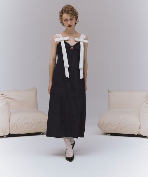 EIMY ISTOIRE（エイミーイストワール）の「ショルダーリボンワンピース（ワンピース・レディース・ネイビー/ブラック/グレー・S/M）」の3枚目の写真