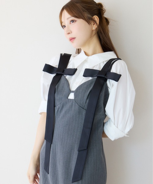 EIMY ISTOIRE（エイミーイストワール）の「ショルダーリボンワンピース（ワンピース・レディース・ネイビー/ブラック/グレー・S/M）」の2枚目の写真