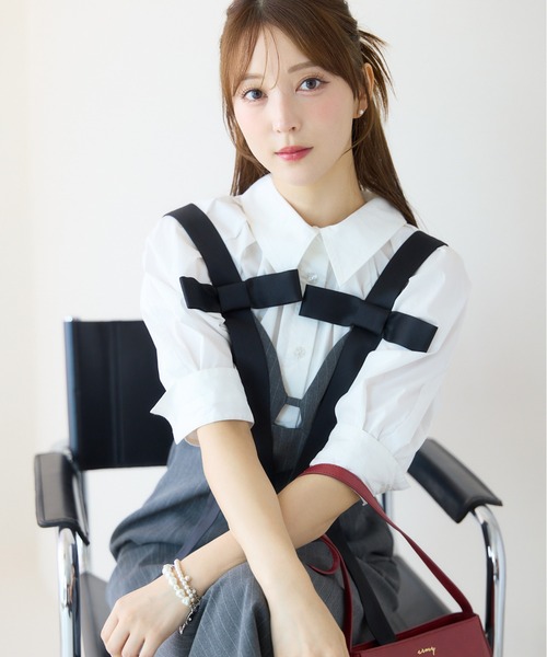 EIMY ISTOIRE（エイミーイストワール）の「ショルダーリボンワンピース（ワンピース・レディース・ネイビー/ブラック/グレー・S/M）」の6枚目の写真