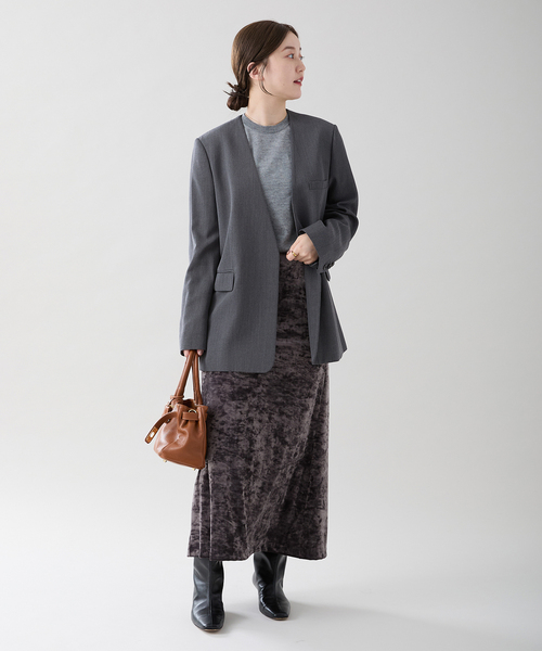 IENA（イエナ）の「Wool/Vi カラーレスジャケット（ノーカラー