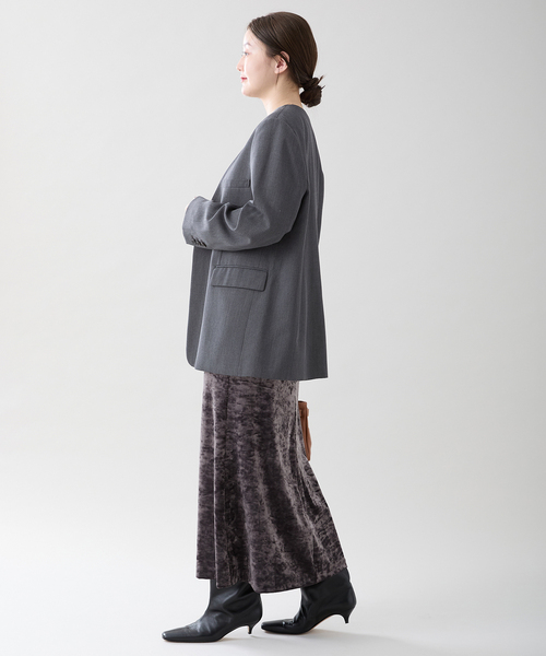 IENA（イエナ）の「Wool/Vi カラーレスジャケット（ノーカラー