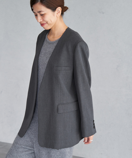 IENA イエナ Wool/Vi カラーレスジャケット IENA（イエナ）の「Wool/Vi カラーレスジャケット（ノーカラー