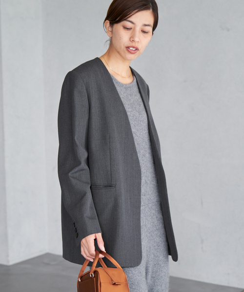 IENA（イエナ）の「Wool/Vi カラーレスジャケット（ノーカラー