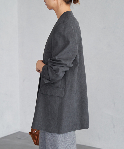 IENA（イエナ）の「Wool/Vi カラーレスジャケット（ノーカラー