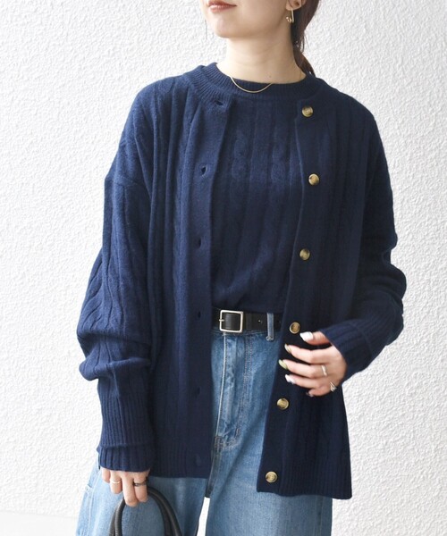 【M・黒】OVY - クルーネックニットカーディガン d109b93a120e0a9cdbd442eed8eb4f