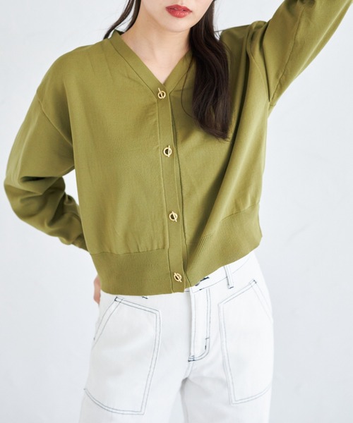 tocco closet(トッコ クローゼット)の「ハトメバー釦ドロップショルダーニットカーディガン(カーディガン/ボレロ・レディース・オフホワイト/ピンク/グリーン・M)」の13枚目の写真