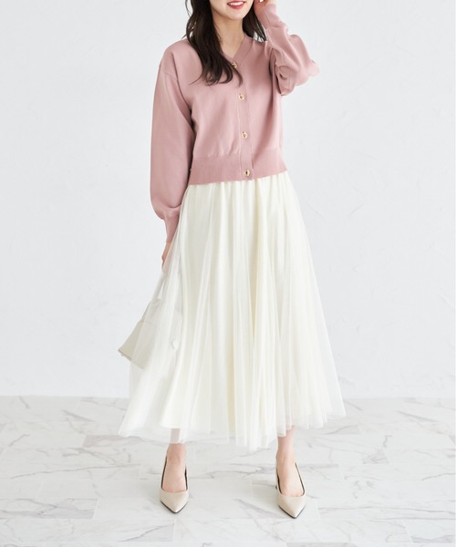 tocco closet(トッコ クローゼット)の「ハトメバー釦ドロップショルダーニットカーディガン(カーディガン/ボレロ・レディース・オフホワイト/ピンク/グリーン・M)」の15枚目の写真