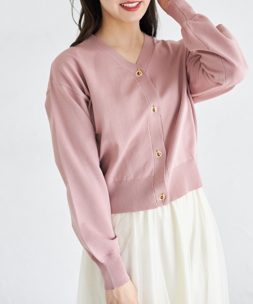 tocco closet(トッコ クローゼット)の「ハトメバー釦ドロップショルダーニットカーディガン(カーディガン/ボレロ・レディース・オフホワイト/ピンク/グリーン・M)」の20枚目の写真