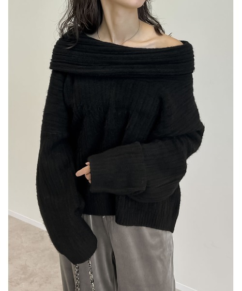 Re:EDIT（リエディ）の「2WAYオフタートルワンショルルーズ起毛ニットトップス（ニット/セーター・レディース・ブラウン/ブラック/アイボリー/グレイッシュベージュ/グレー/ブルー・MEDIUM/LARGE）」の3枚目の写真