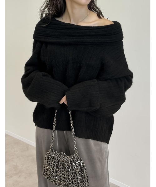 Re:EDIT（リエディ）の「2WAYオフタートルワンショルルーズ起毛ニットトップス（ニット/セーター・レディース・ブラウン/ブラック/アイボリー/グレイッシュベージュ/グレー/ブルー・MEDIUM/LARGE）」の7枚目の写真