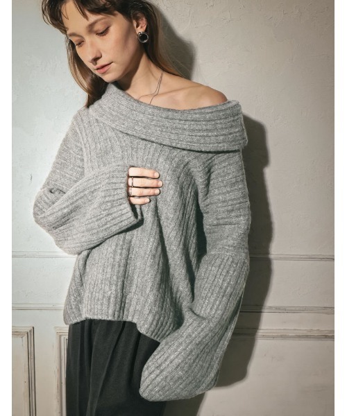 Re:EDIT（リエディ）の「2WAYオフタートルワンショルルーズ起毛ニットトップス（ニット/セーター・レディース・ブラウン/ブラック/アイボリー/グレイッシュベージュ/グレー/ブルー・MEDIUM/LARGE）」の12枚目の写真