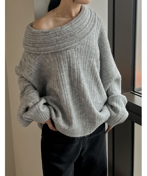 Re:EDIT（リエディ）の「2WAYオフタートルワンショルルーズ起毛ニットトップス（ニット/セーター・レディース・ブラウン/ブラック/アイボリー/グレイッシュベージュ/グレー/ブルー・MEDIUM/LARGE）」の15枚目の写真