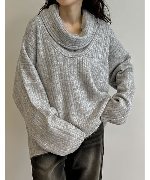 Re:EDIT（リエディ）の「2WAYオフタートルワンショルルーズ起毛ニットトップス（ニット/セーター・レディース・ブラウン/ブラック/アイボリー/グレイッシュベージュ/グレー/ブルー・MEDIUM/LARGE）」の21枚目の写真