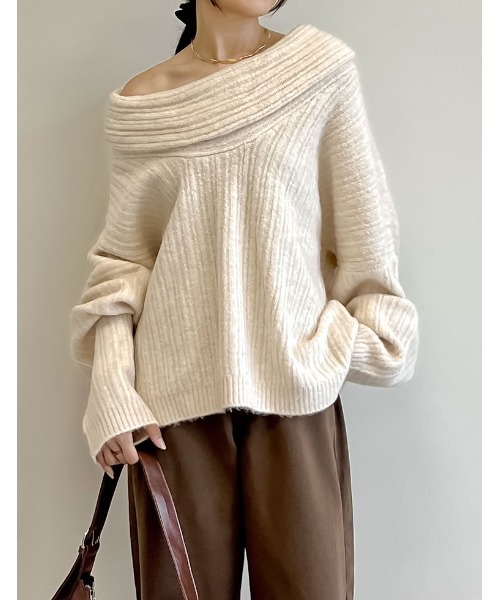 Re:EDIT（リエディ）の「2WAYオフタートルワンショルルーズ起毛ニットトップス（ニット/セーター・レディース・ブラウン/ブラック/アイボリー/グレイッシュベージュ/グレー/ブルー・MEDIUM/LARGE）」の22枚目の写真