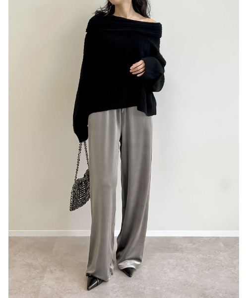 Re:EDIT（リエディ）の「2WAYオフタートルワンショルルーズ起毛ニットトップス（ニット/セーター・レディース・ブラウン/ブラック/アイボリー/グレイッシュベージュ/グレー/ブルー・MEDIUM/LARGE）」の8枚目の写真