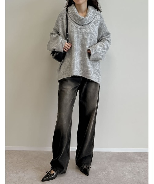 Re:EDIT（リエディ）の「2WAYオフタートルワンショルルーズ起毛ニットトップス（ニット/セーター・レディース・ブラウン/ブラック/アイボリー/グレイッシュベージュ/グレー/ブルー・MEDIUM/LARGE）」の20枚目の写真