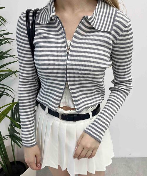 PHILLY(フィリー)の「【PHILLY】Wジップボーダーカーディガン(カーディガン/ボレロ・レディース・ブラウン/ブラック/グレー・FREE)」の10枚目の写真